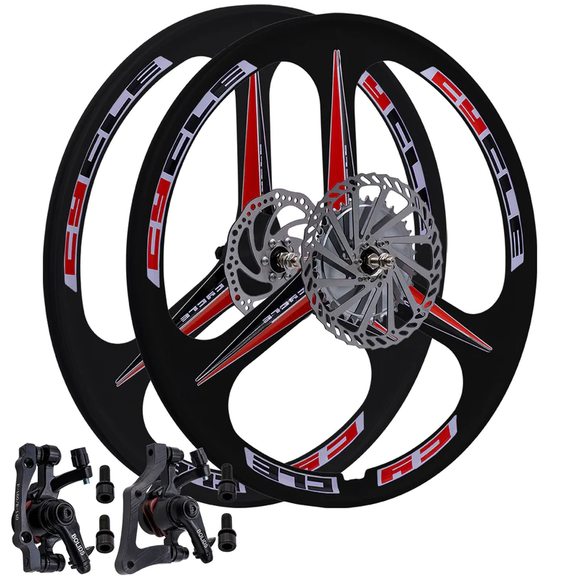 Heavy Duty 3 Spoke Motorized Bike Mag Wheel Set + 208mm Disc Brake Set + 36T Sprocket - MotoredLife